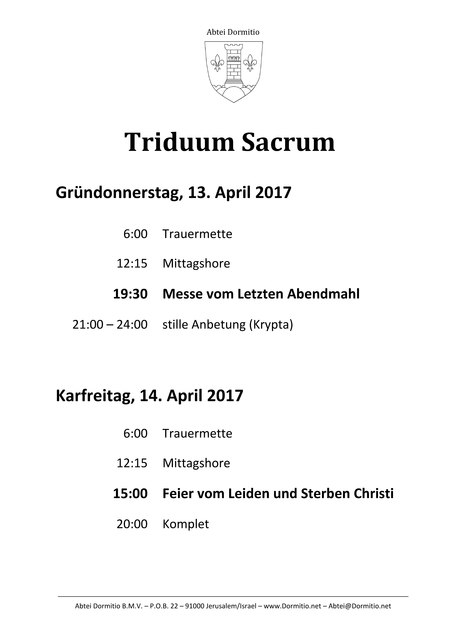 Die Heilige Woche 2017 auf dem Zion (2/4)