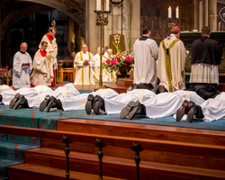 Priesterweihe im Kölner Dom: Allerheiligenlitanei (Foto: Vera Drewke).