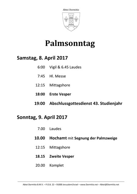 Die Heilige Woche 2017 auf dem Zion (1/4)