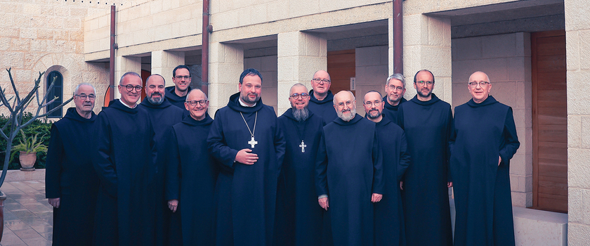 Unsere Gemeinschaft mit dem neuen Abt Nikodemus und den Visitatoren, Abtpräses Maksymilian und Bruder Eucharius.