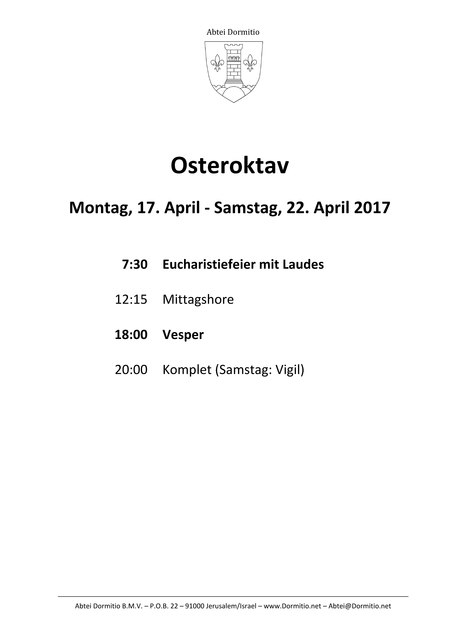 Die Heilige Woche 2017 auf dem Zion (4/4)