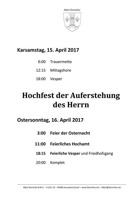 Die Heilige Woche 2017 auf dem Zion (3/4)